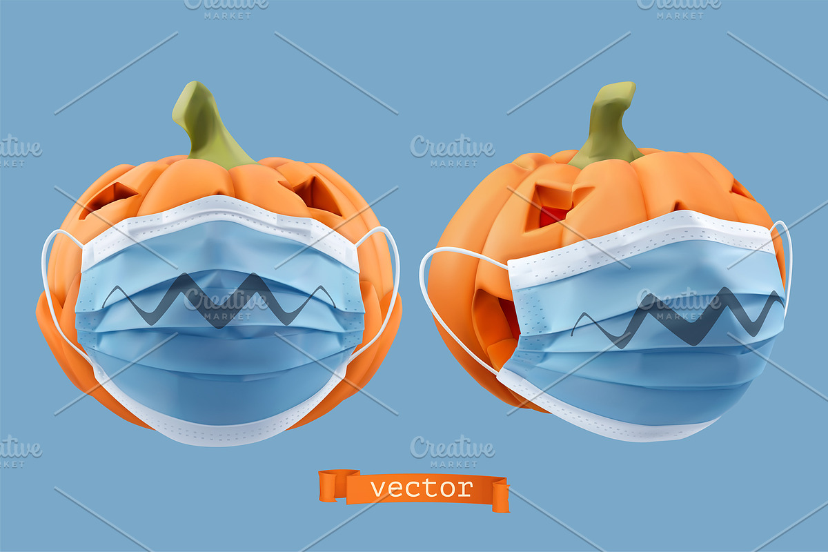 Pumpkins in surgical masks, vectors, an Icon by Allevinatis Studio (Photo 1 of 3)