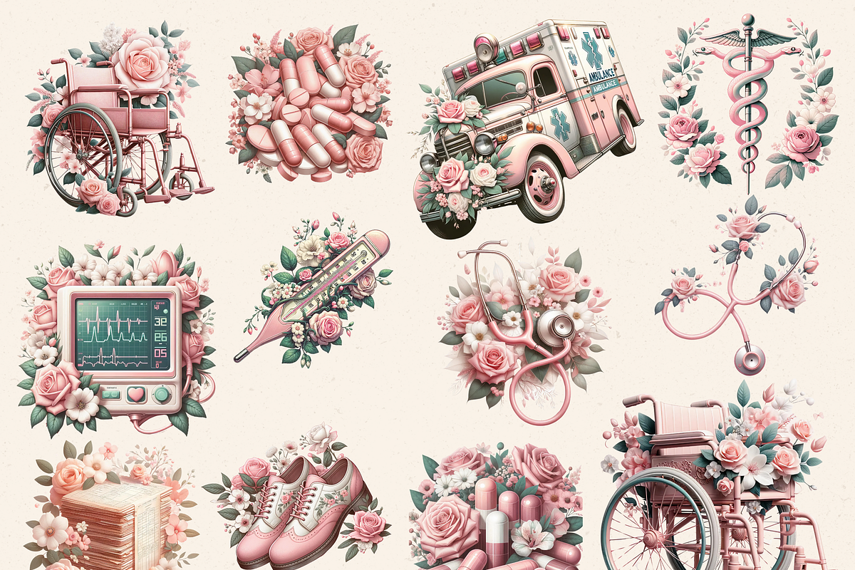 VINTAGE BLUSH PINK MEDICAL CLIPART, an Object Illustration by Daring Digies (Photo 2 of 8)