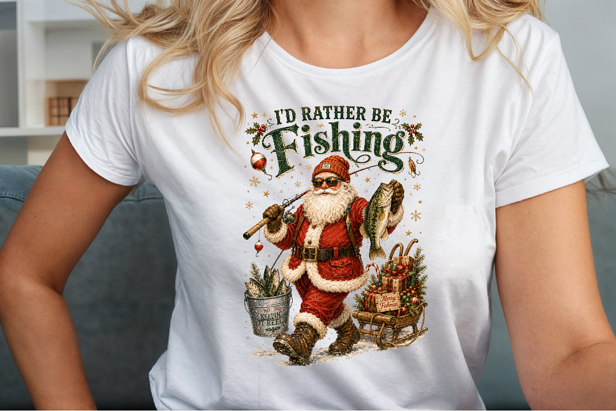 Funny Santa Fishing Christmas PNG, a Seasonal Illustration by Sublimation Artist (Photo 5 of 9)