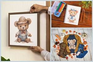 Watercolor Vintage Teddy Bears