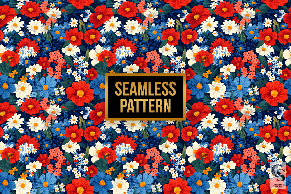 Bold Patriotic Flowers Digital Paper, a Pattern Graphic by Creative Store (Photo 3 of 5)
