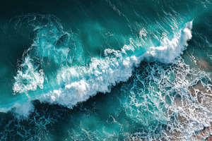 Aerial view of ocean wave crashing t, a Photo by Pixeness Studio
