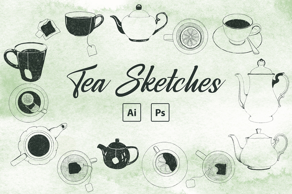 Hand Drawn Tea Sketches PSD/Ai, an Illustration by Cuppakeri (Photo 1 of 3)