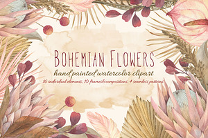 Bohemian flowers watercolor set