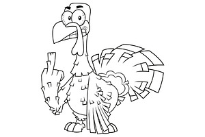 Outlined Turkey Shows Middle Finger