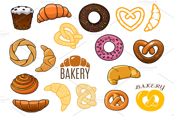 Outlined And Cartoon Bakery Symbols