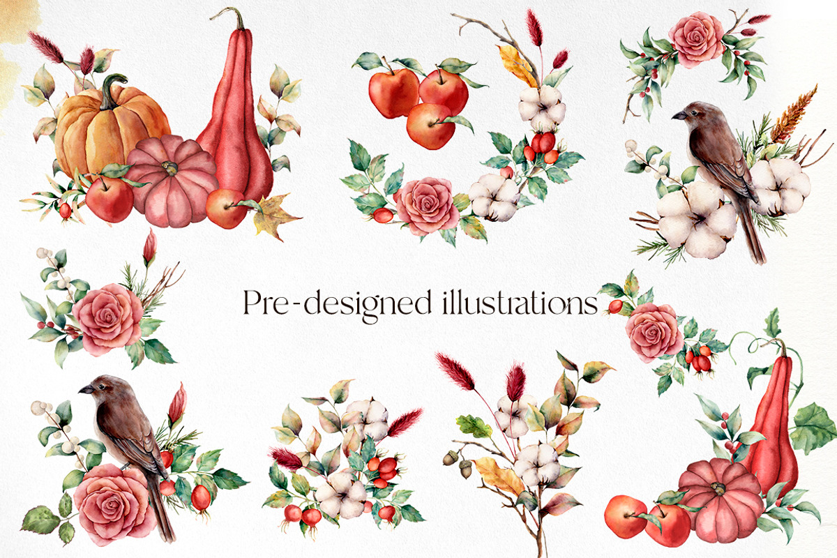 Fall Watercolor autumn flowers, a Seasonal Illustration by Yuliya Derbisheva (Photo 5 of 9)