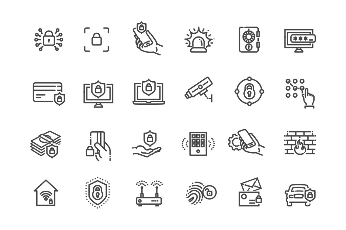 Security Icons. Safety symbols, an Outline Icon by Tettygreen (Photo 2 of 2)