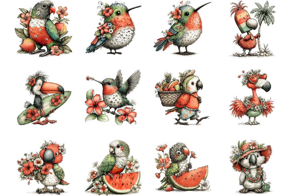 Cute Summer Tropical Birds Clipart, a Seasonal Illustration by Designking (Photo 2 of 5)