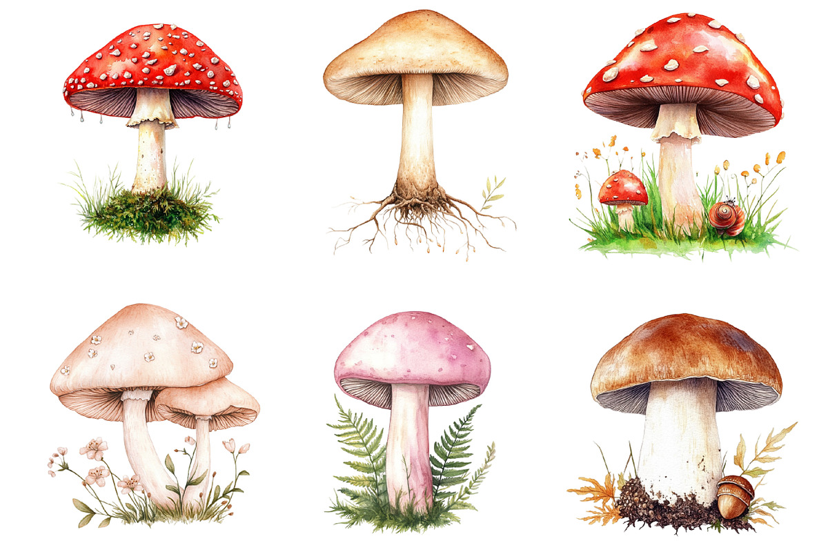 Rustic Spring Mushrooms Clipart, an Illustration by SinaCreation (Photo 3 of 5)