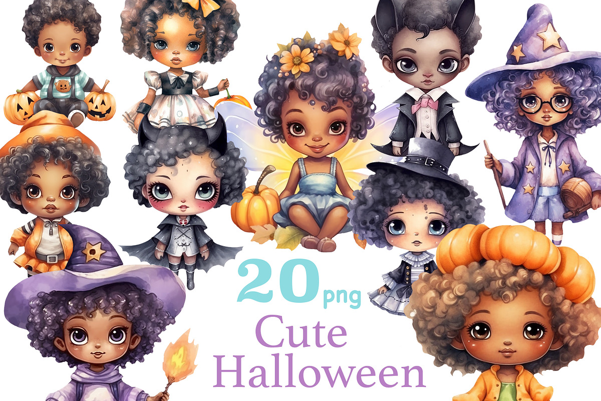 Cute Halloween Clipart Collection, a Person Illustration by GlamArtZhanna (Photo 1 of 5)