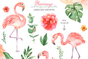 Flamingos and tropics Watercolor, an Illustration by Marina Ermakova (Thumbnail 2 of 13)