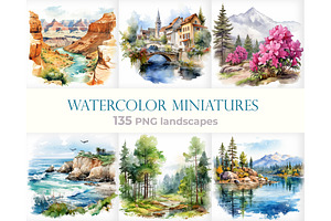 watercolor miniature landscape PNG, a Seasonal Illustration by Bubert Art