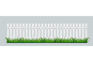 White Wooden Picket Fence With Green