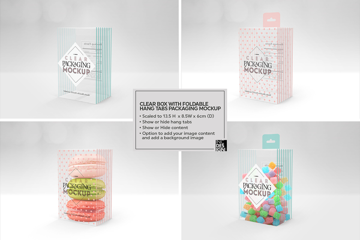 Clear Box Foldable Hang Tab Mockup, a Packaging Mockup by INCDesign (Photo 3 of 8)