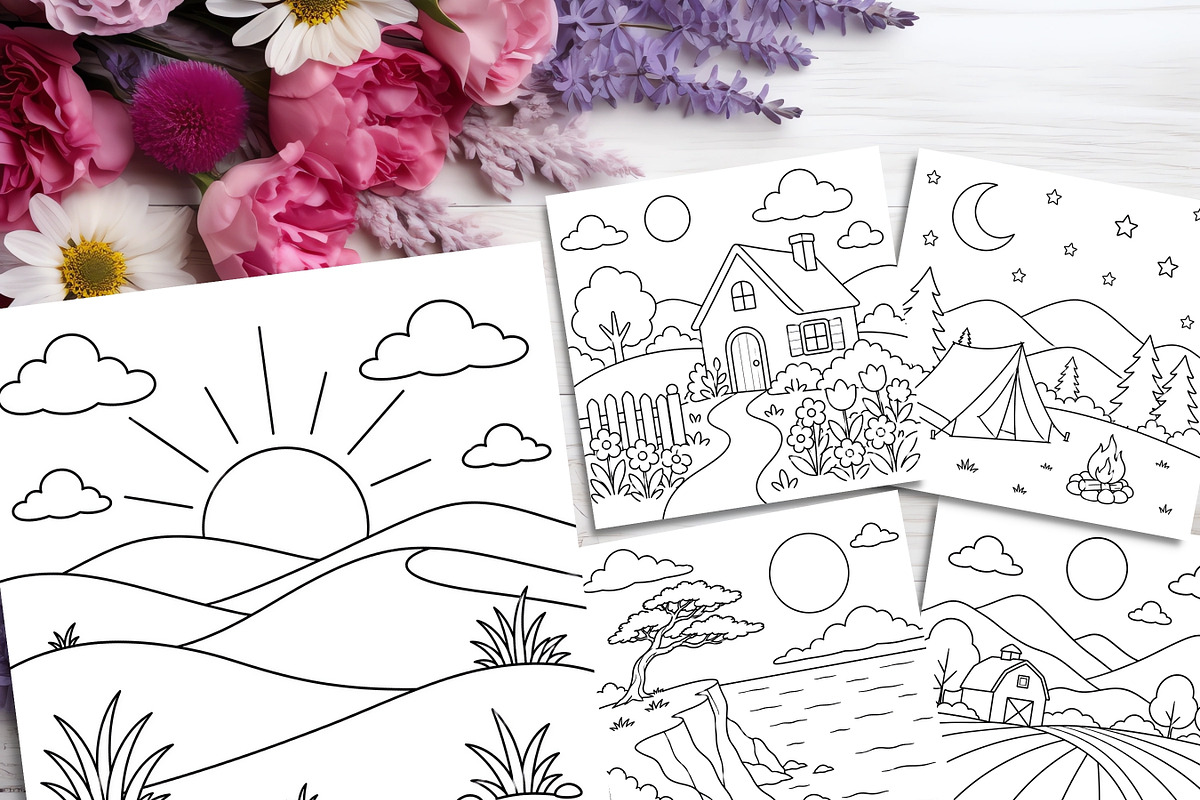Minimalist Landscape Coloring Pages, a Brochure Template by LA Design (Photo 7 of 10)