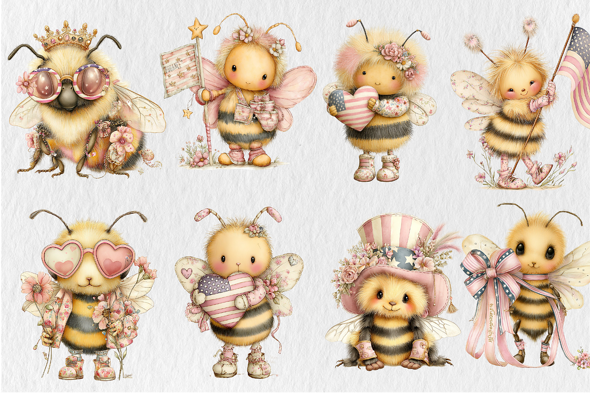 Whimsical 4th Of July Bee Clipart, a Seasonal Illustration by Rose Art (Photo 2 of 6)