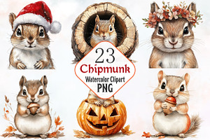 Chipmunk Watercolor Cliparts, an Animal Illustration by RobertsArt
