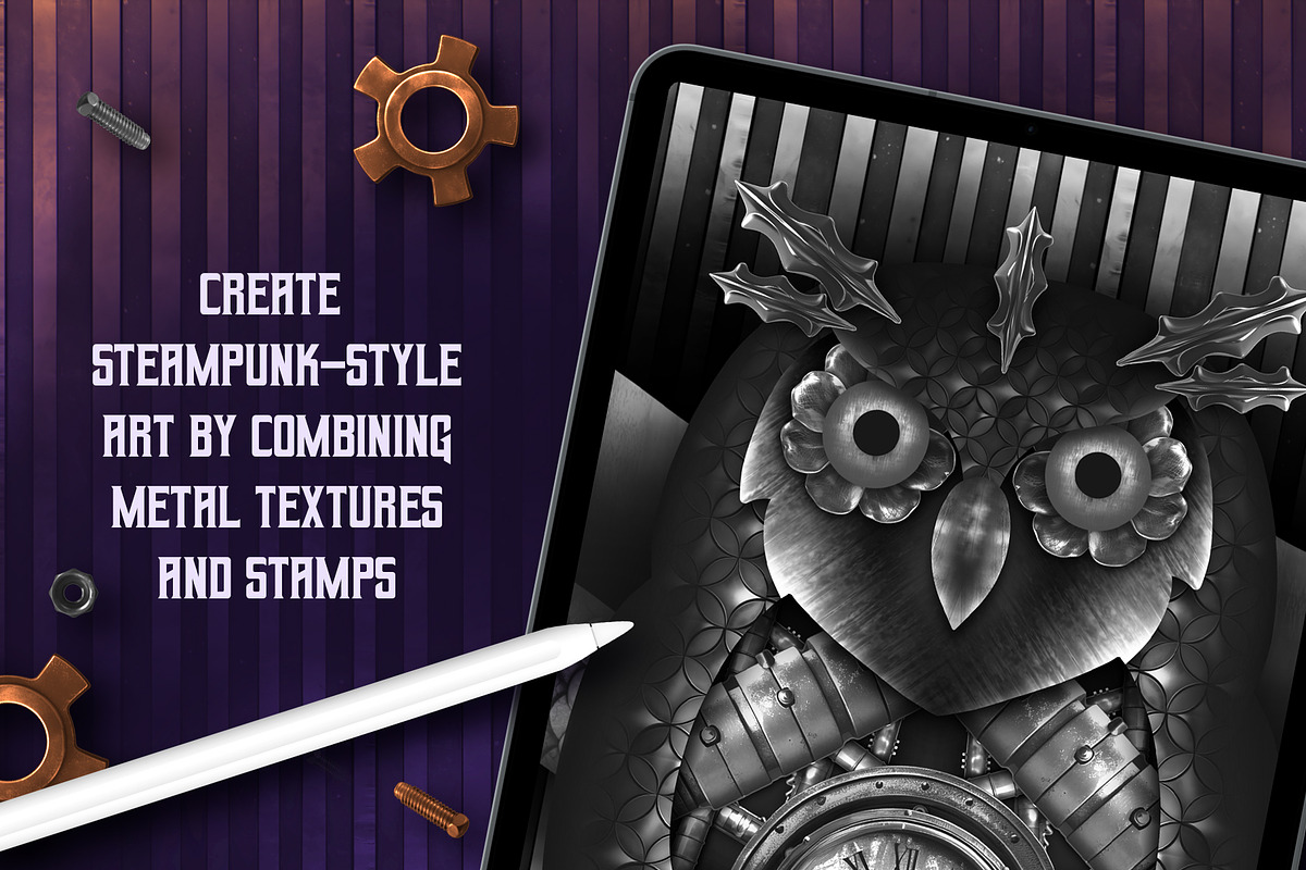 Steampunk brushes for Procreate, a Brush Add-On by seamless team (Photo 6 of 9)