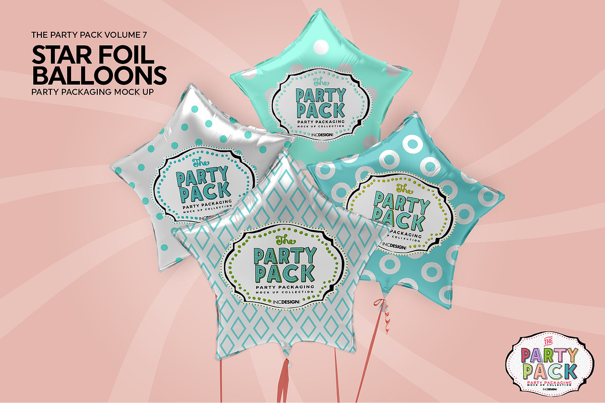 Star Foil Balloons Mockup, a Packaging Mockup by INCDesign (Photo 3 of 7)