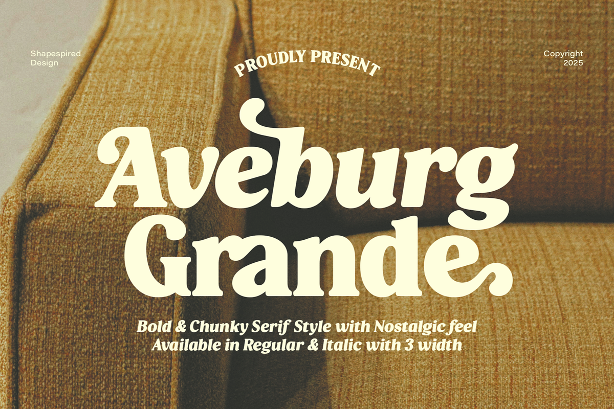 Aveburg Grande - Retro Chunk, a Serif Font by Shapespired Design (Photo 1 of 22)