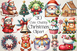 Cute Chubby Christmas Clipart, an Illustration by DreamPrint404