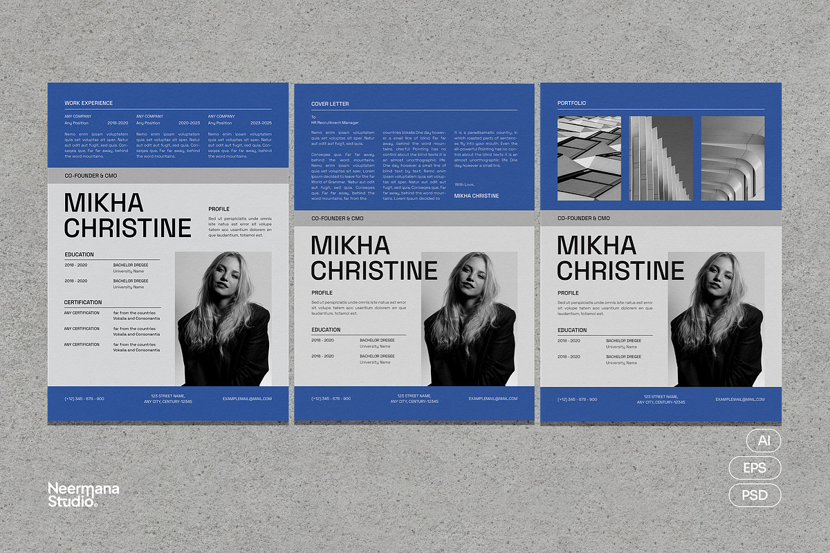 Blue Simple CV Resume Pack, a Resume Template by Neermana (Photo 1 of 4)