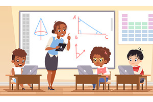 Children in classroom. Teaching with, an Education Illustration by YummyBuum
