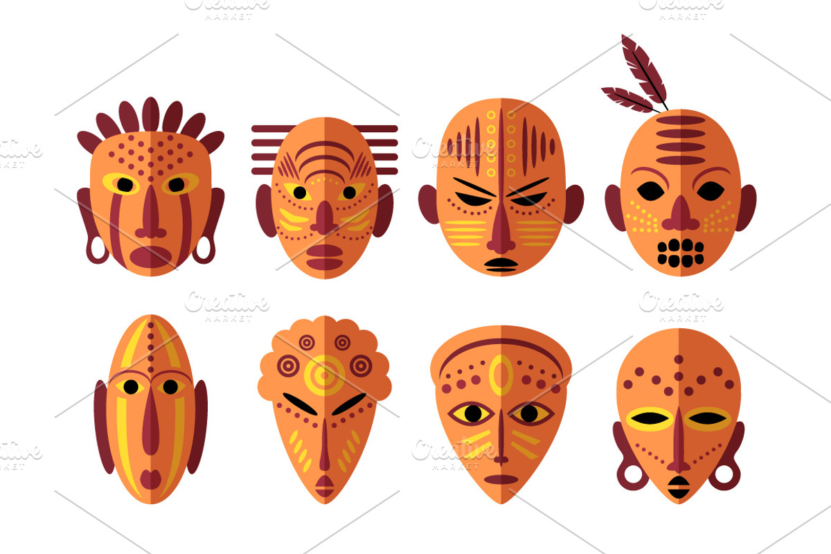 8 African Masks Flat Icons, an Icon by Lianella's Shop (Photo 3 of 5)