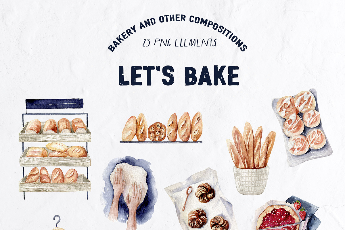 LET'S BAKE Watercolor Aesthetic set, a Food Illustration by anastasiia.art (Photo 4 of 13)