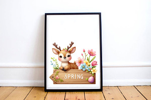 Watercolor Cute Spring Deer PNG