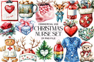 Christmas Nurse Clipart Set, an Illustration by Daily.Designs
