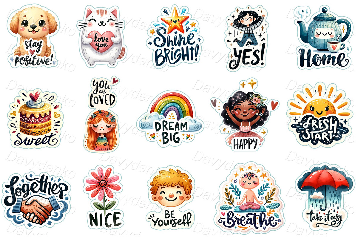Positive motivational stickers, an Object Illustration by Bubert Art (Photo 2 of 8)