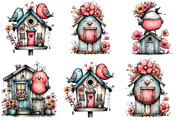 Whimsical Birds with House Clipart, an Illustration by CraftArtStudio (Thumbnail 2 of 6)
