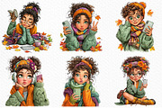 Cozy Autumn Selfie Girls Clipart, a Seasonal Illustration by Craft Nest (Thumbnail 4 of 12)
