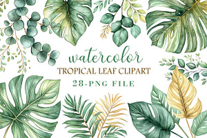 Watercolor Tropical Leaf Clipart, an Illustration by Libby Wishes