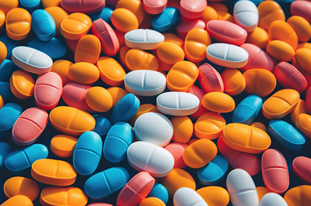 Illustration of different medicine pills background, a Health & Medical Photo by AlyaAnd