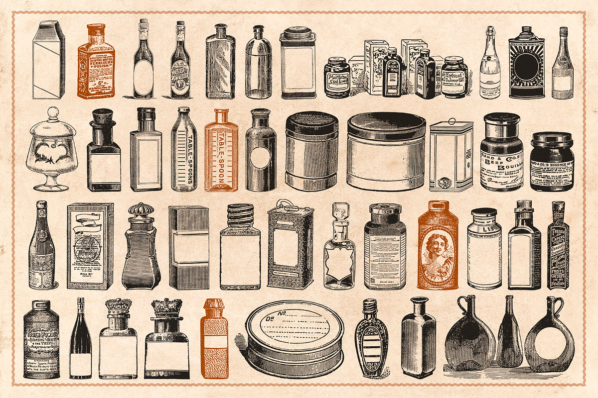 120 Vintage Bottles, Flasks & Vials, an Illustration by Brigantine Designs (Photo 5 of 6)