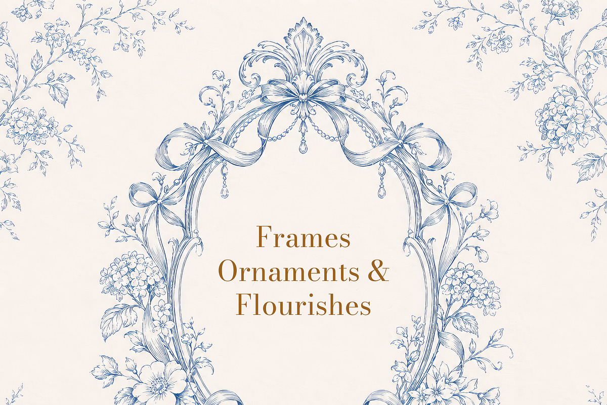 Vintage Toile de Jouy Frames Florals, an Object Graphic by Olya Creative (Photo 2 of 15)