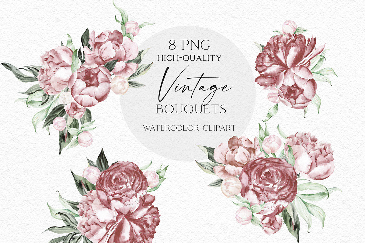 Watercolor Vintage Peonies, an Illustration by Olga Koelsch (Photo 9 of 15)