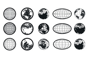 Y2k globe icon set with world maps, an Object Illustration by art PVP - market