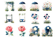 Valentine Garden Watercolor Clipart, an Illustration by DreamArtGraphic (Thumbnail 2 of 4)