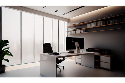 Modern office with white walls, an Architecture Photo by Neirfy