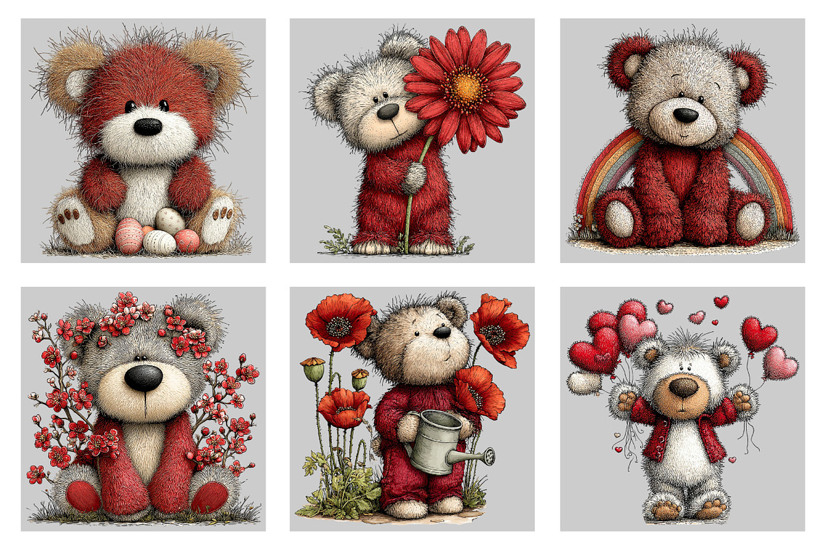 Whimsical Spring Teddy Bear Clipart, an Illustration by Black Bird Studio (Photo 3 of 5)