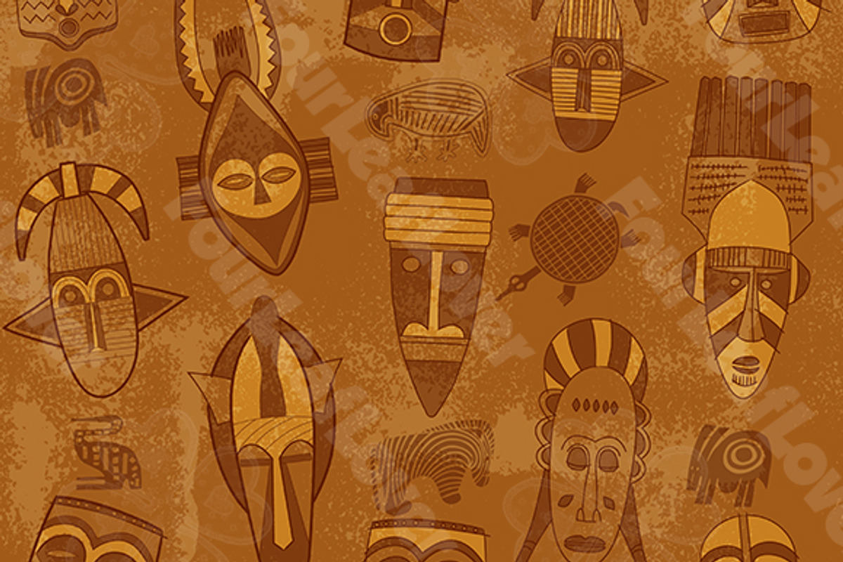 African Tribal Mask Vector Pattern preview 2