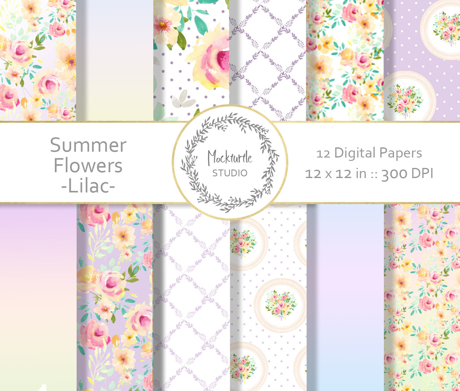 Lilac Summer Floral Digital Paper, a Pattern Graphic by MockTurtleStudio