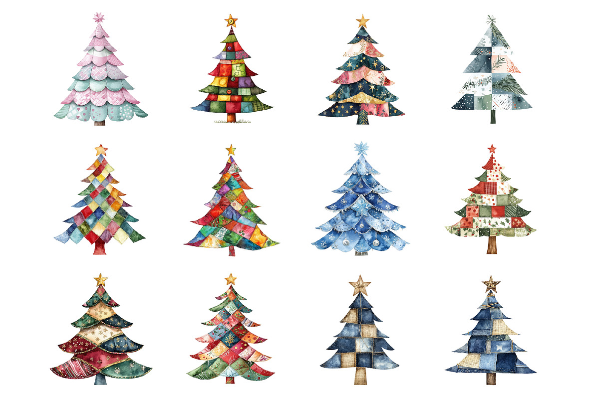 Patchwork Christmas Tree Clipart, an Illustration by Design Market (Photo 2 of 3)