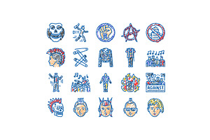 punk retro element hand art icons, an Object Illustration by pikepicture