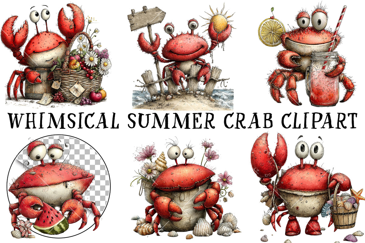Whimsical Summer Crab Clipart, an Illustration by OK Design (Photo 2 of 6)