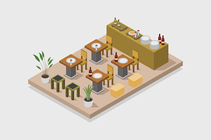 Restaurant room isometric, an Illustration by Mark1987